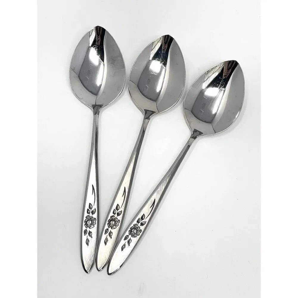 Vintage Oneida Community ROSE SHADOW Stainless Dinner Spoons 7.25